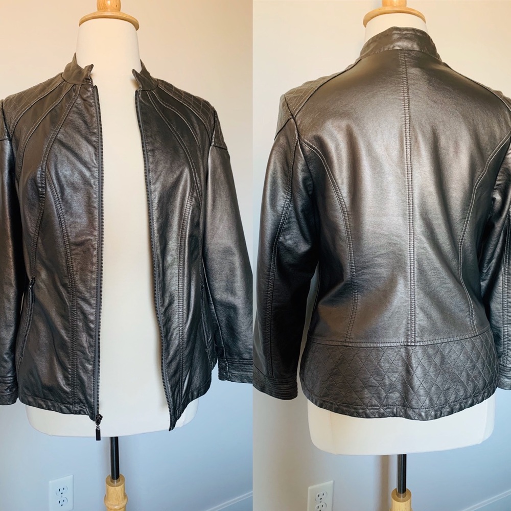 Alfani Silver Leather Jacket Blazer (Like New)